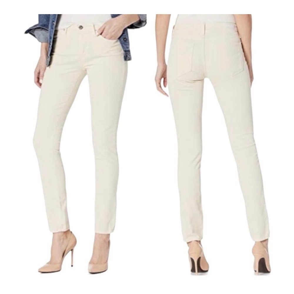 AG Jeans 27 The Prima Mid Rise Cigarette Corduroy Pants Off White Ivory PWW